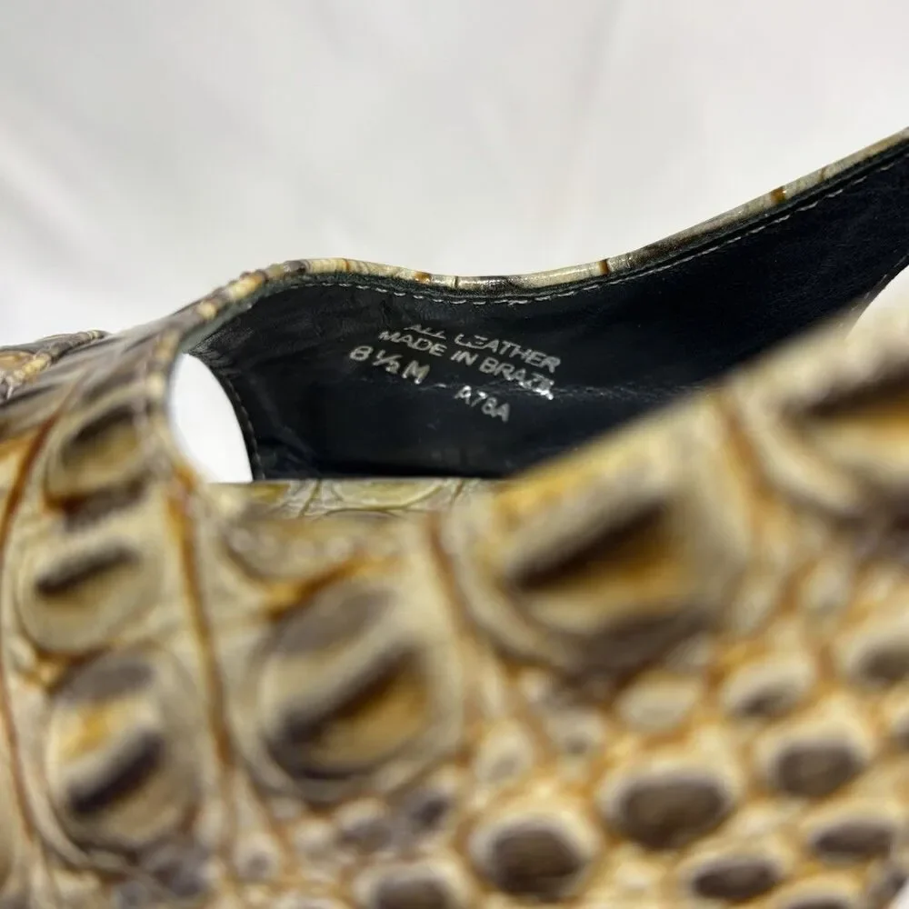 J Vincent Croc Embossed Leather Peep Toe High Heel Pumps Brown 8.5M Brazil